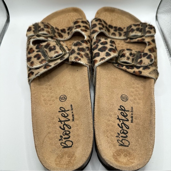 Biostep Womens 10.5 Cheetah Print Animal Fur Double Strap  Leather Sandals Spain - Picture 3 of 12